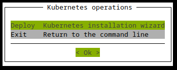 Kubernetes operations menu showing Deploy and Exit options